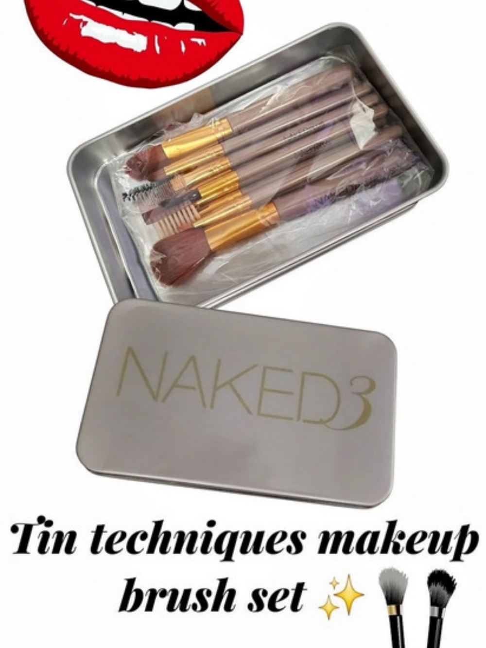 Naked3 Makeup Brush Set with Storage Tin NWT